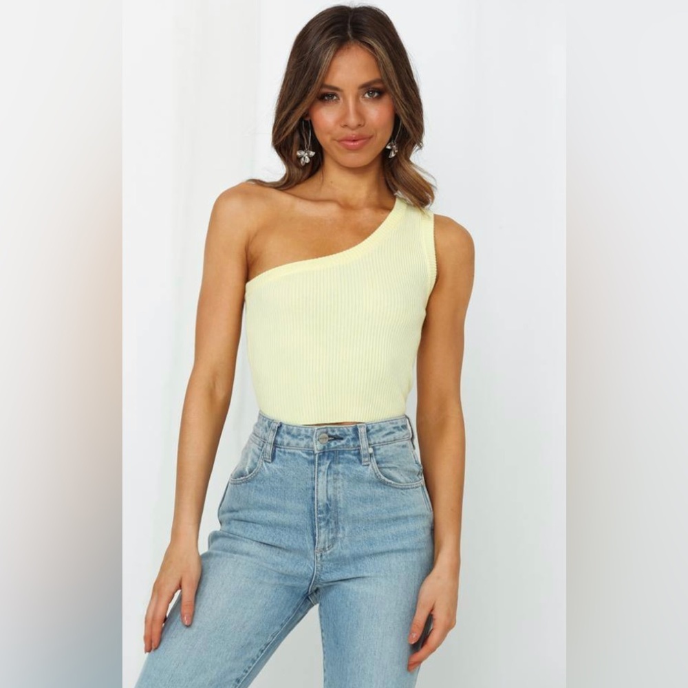 Hello Molly Yellow One Shoulder Knit Top